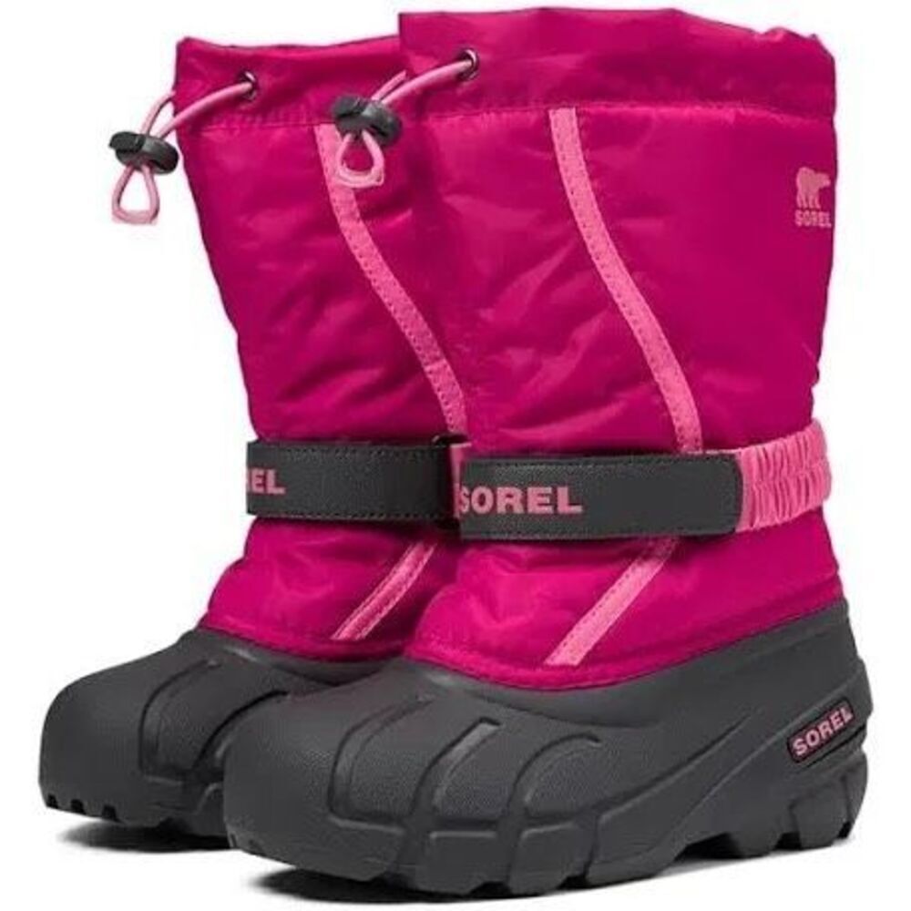 Sorel Kids Size 8 Flurry Durable Snow Boots Red Pink Winter Water Resistant